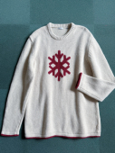 可爱 knit 红色雪花Hand 一件轻松羊毛套头 米色系