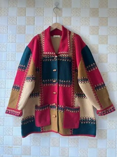 复古配色外套 经典 很美 手工刺绣｜衍缝线精美细节羊毛100%