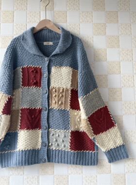 Tokyo handknit 手工编织拼接感毛衣外套 羊毛100%包邮