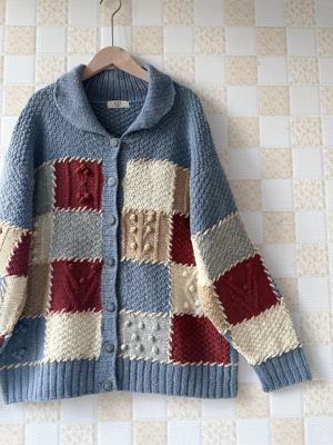 Tokyo handknit 手工编织拼接感毛衣外套 羊毛100%包邮
