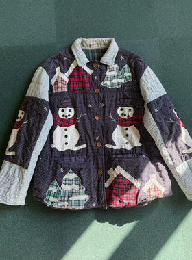 雪人和雪屋 ｜刺绣贴布可爱童趣棉服外套 夹棉 patch Magic