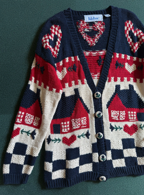 房屋Handknit 红蓝经典配色 古着女子Mix穿搭好物