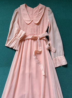 Candi Jones1970s品牌 （USA制）少女古董橘棉纱草原风长裙