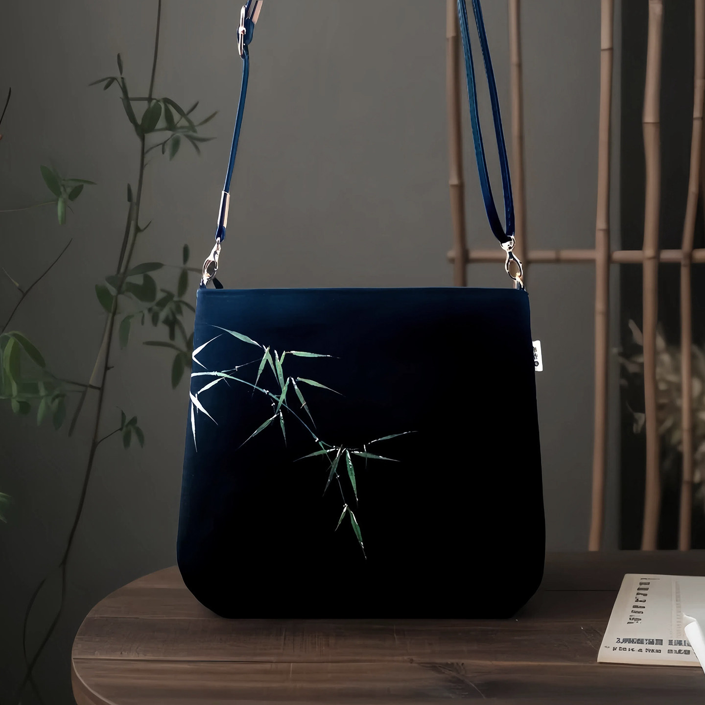 无香原创 黑色国风手工手绘天丝麻布包 古风禅意斜挎包文艺范包包