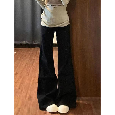 加绒加厚黑色低腰不贴腿微喇牛仔