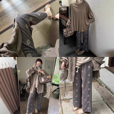 曼蒂家单品奈良少女 2025夏季新品 胶囊系列 刺绣显瘦微喇休闲裤