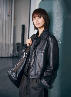 【袁泉同款】真皮皮衣女植鞣头层绵羊皮休闲宽松夹克短外套秋新款