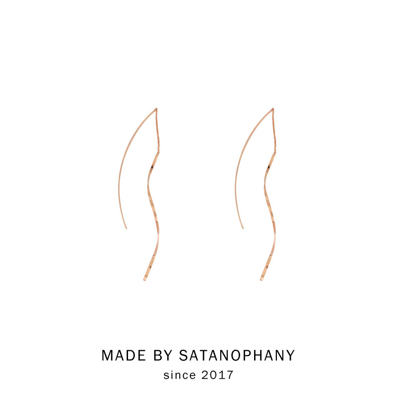Satanophany18K金欧美简约性感气质长款扭曲耳线短发女防过敏手作