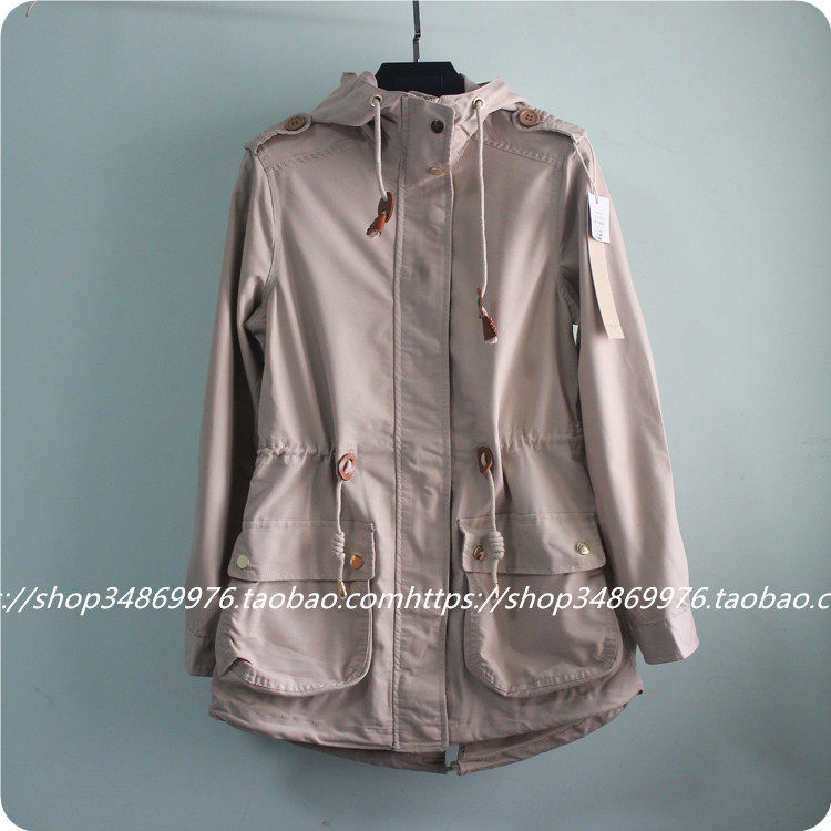 包邮 秋装新款 韩版百搭款时尚修身中长款全棉薄款连帽风衣外套