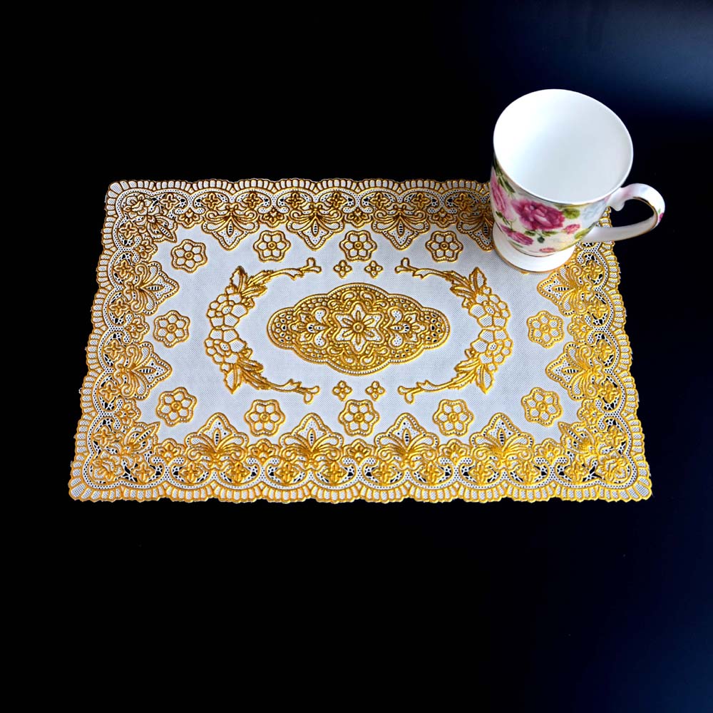 欧式PVC烫金长方形杯垫餐垫锅垫隔热垫茶几垫桌布多款入 38*25cm