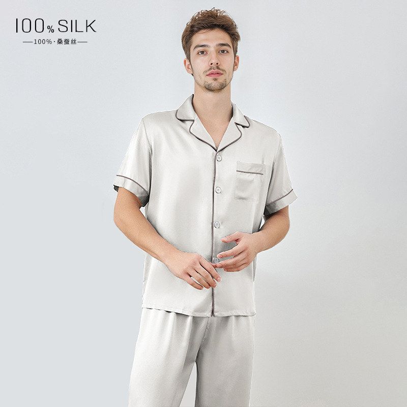 夏季男士100%桑蚕丝睡衣套装