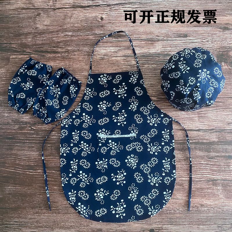 纯棉民族风儿童厨师帽围裙套装幼儿园劳动课学生采茶女小朋友围兜