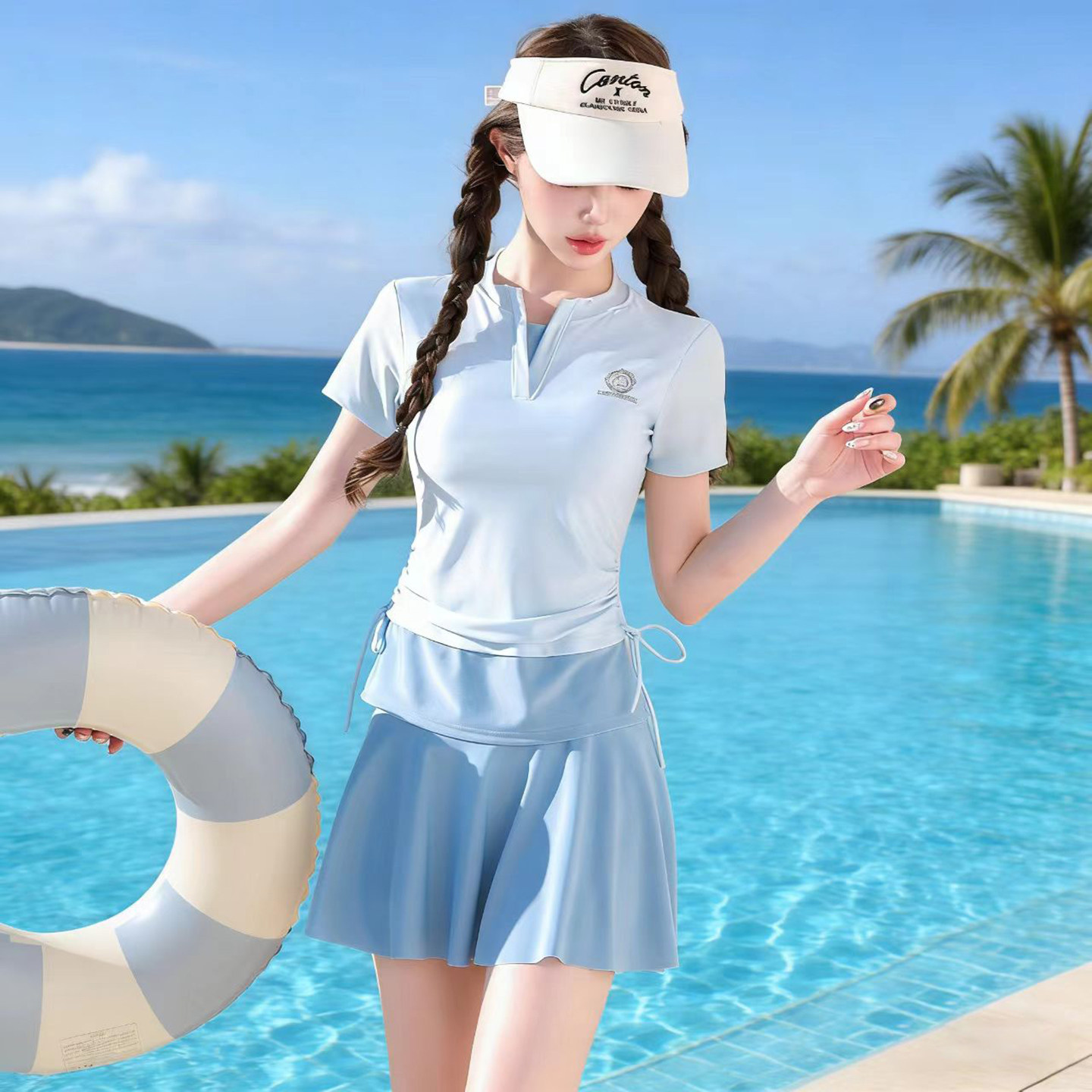 泳衣女分体保守大码微胖显瘦温泉图片