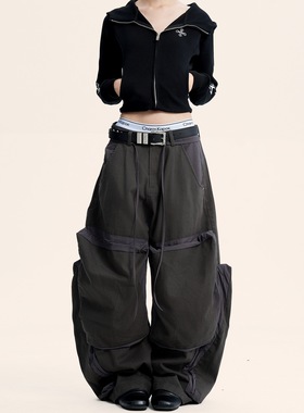 In Gemini Code美式复古弯刀工装男女宽松大口袋拼色垂感高街长裤
