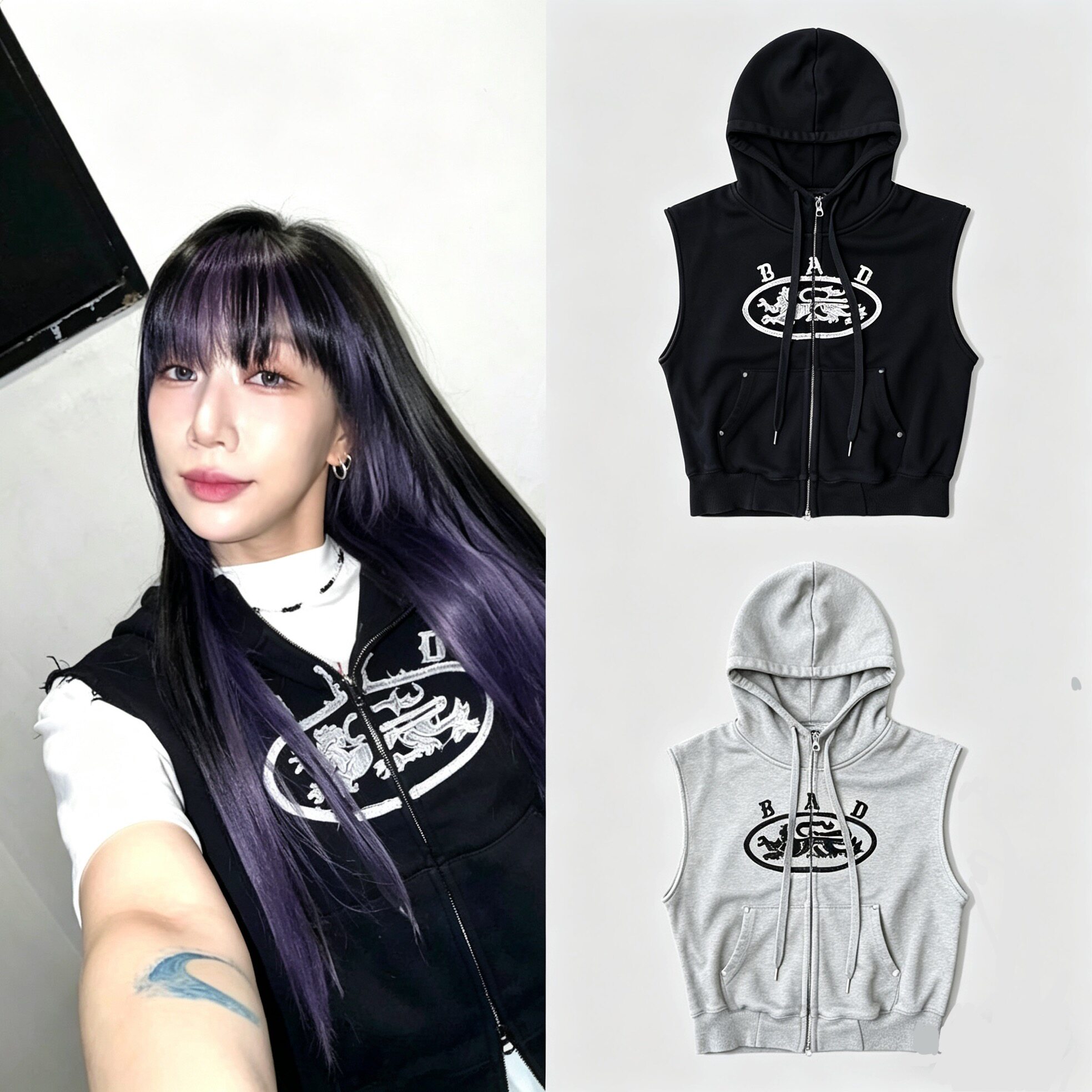 badalee同款现货badblood美式复古做旧字母印花连帽马甲背心男女