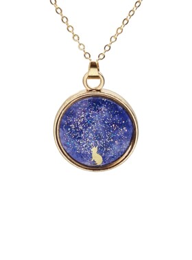 原创星空下的猫咪小猫镀金项链