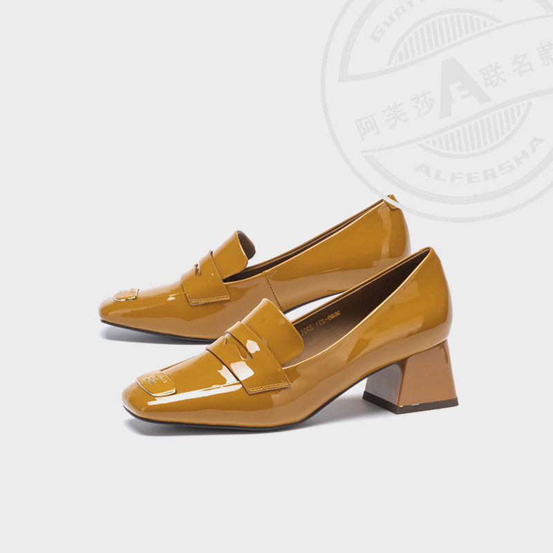 2025新款头层牛皮女鞋单鞋高跟阿芙莎联名百搭英伦风气质乐福鞋,女鞋,浅口单鞋,淘宝优惠券,粉丝福利购,淘宝优惠卷