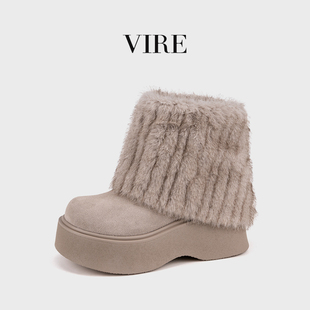 VIRE/J6666法式时尚舒适简约休闲厚底加绒保暖冬季厚底短靴B