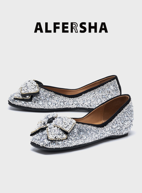 阿芙莎手工鞋21675新款时尚百搭珍珠蝴蝶结小仙女方头单鞋D