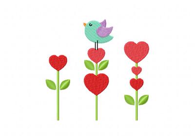 小清新花卉和小鸟电脑绣花刺绣元素文件pes dst emb vp3绣花格式