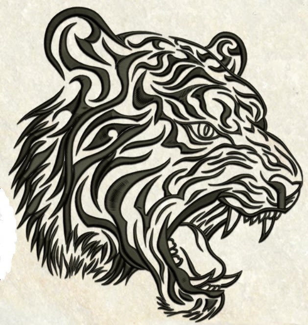 老虎头单色线电脑绣花刺绣元素花样模板绣花机通用成衣绣花加工