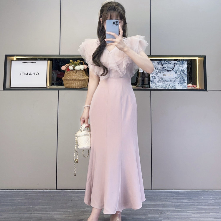 哚琦琦 | 甜美日系荷叶边网纱小飞袖针织衫短款上衣