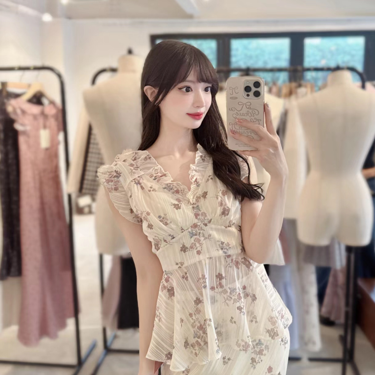 哚琦琦 | 日系甜美 金银丝印花木耳边上衣裙~鱼尾裙显瘦半身裙