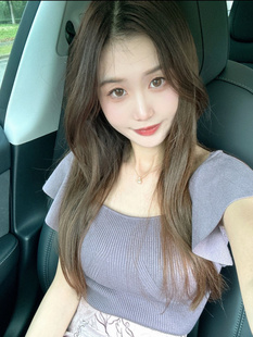 哚琦琦 M家日系甜美春夏人气BAO款方领荷叶边针织上衣