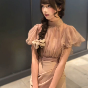 哚琦琦 日系纸片人气质修身显瘦名媛短袖连衣裙两件套