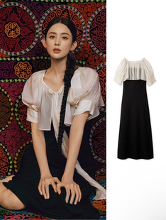 Seven77家秋古力娜扎同款薄纱短上衣＋吊带连衣裙套装