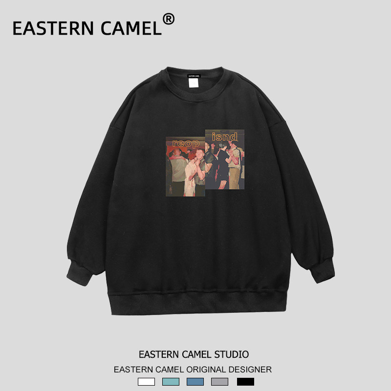 EASTERN CAMEL卫衣男秋季新款美式复古印花上衣宽松休闲情侣外套