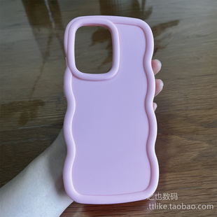 粉色波浪边适用真我RealmeV50S手机壳14/13pro+大孔12Pro至尊版Q5软V25硅胶12X高级感纯色粉紫黑白马卡龙气囊