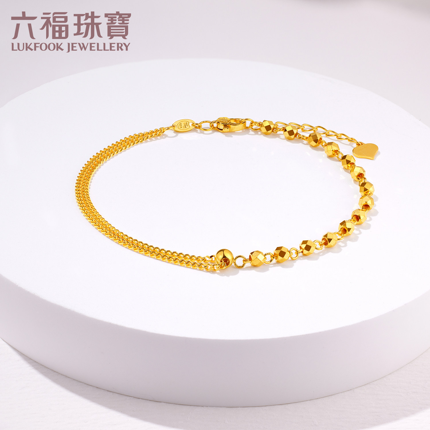 六福珠宝双层黄金手链女款足金手链首饰光面正品计价G38TBGB0001