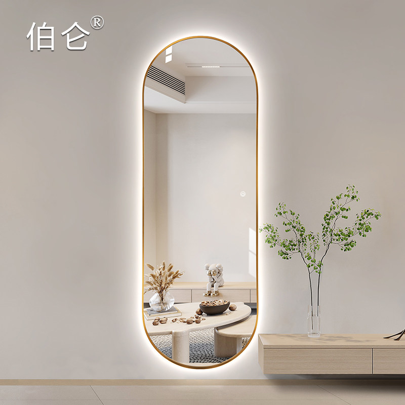 轻奢椭圆LED穿衣镜立体铝框超白全身镜子带灯家用发光试衣镜装饰