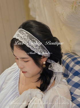 新款法国非遗leavers lace列维斯蕾丝白色碎花法蕾发带发箍发饰