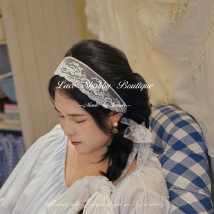 新款法国非遗leavers lace列维斯蕾丝白色碎花法蕾发带发箍发饰