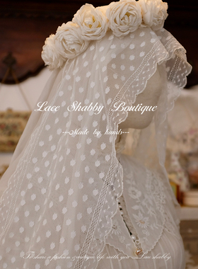 新款法国非遗leavers lace列维斯蕾丝白色波点法蕾发带头纱发饰