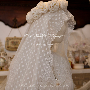 新款法国非遗leavers lace列维斯蕾丝白色波点法蕾发带头纱发饰