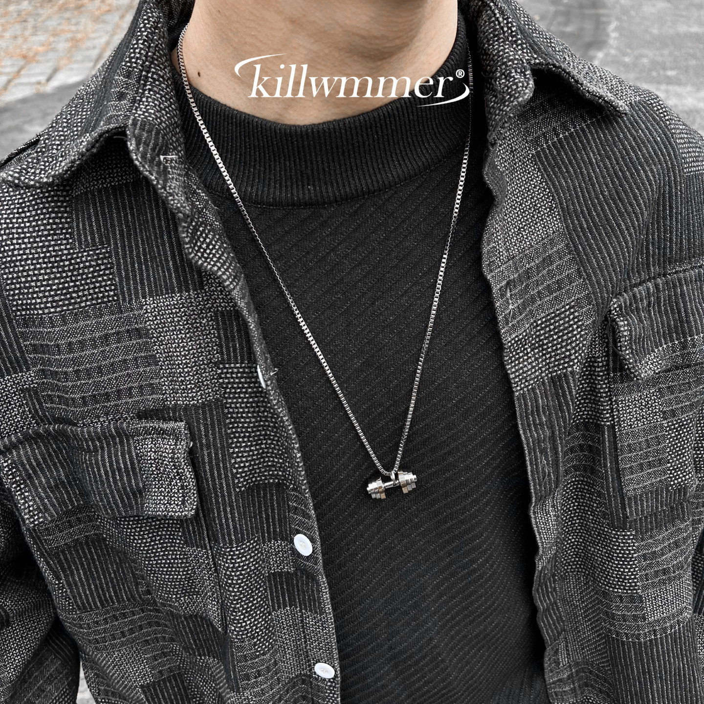 潮流哑铃吊坠项链男女款简约气质百搭金属链高级感毛衣链女送礼链