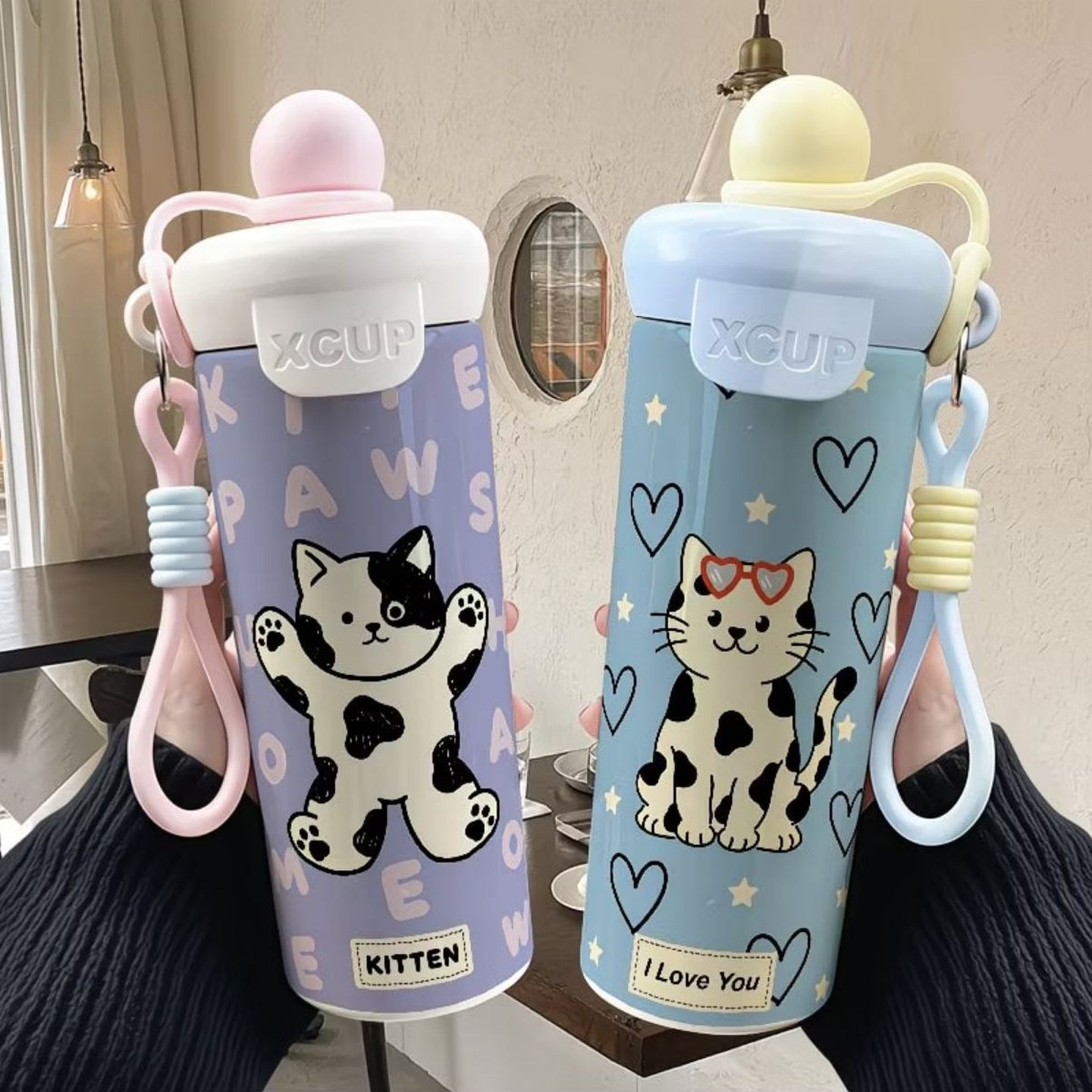 猫咪韩系涂鸦保温杯女生