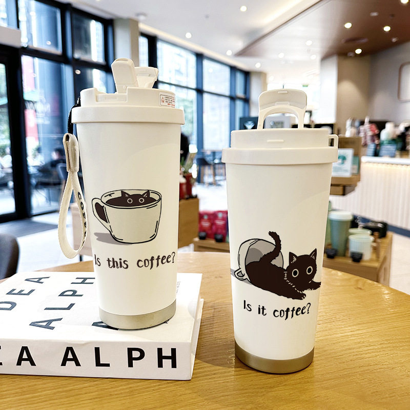 咖啡猫保温杯新款情侣可爱杯子316不锈钢水杯学生便携直饮随行杯