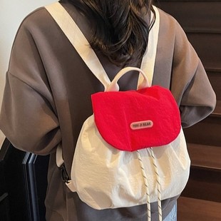 设计口袋女士休闲简约大容量百搭背包潮流尼龙布包双肩包 韩版