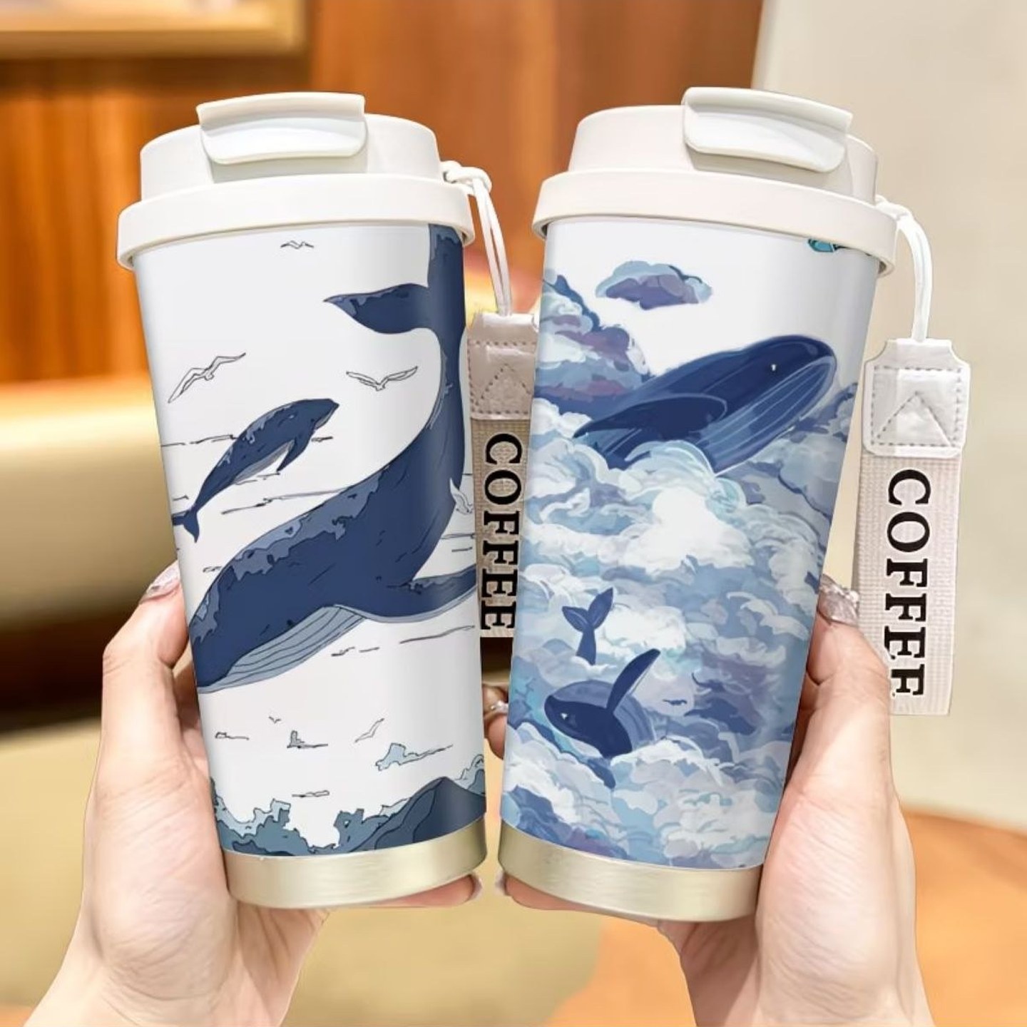 天空鲸鱼简约保温杯316不