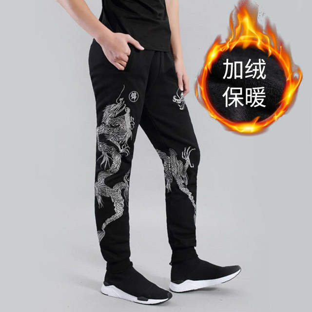秋季国风长裤潮牌运动裤刺绣龙袍中国风裤子直筒休闲纯棉卫裤男装