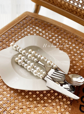 Homeside珍珠刀叉餐具ins北欧304不锈钢仿真珍珠手柄刀叉勺套装西