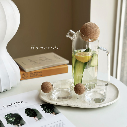 Homeside软木球球茶壶套装ins北欧风高硼硅玻璃耐热泡茶壶冷水壶