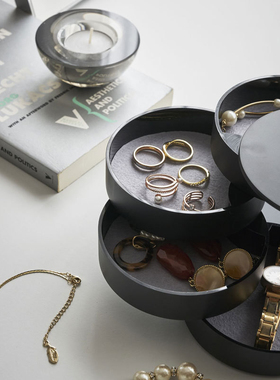 Homeside旋转首饰盒极简黑白色小配饰发圈唇膏整理桌面多层收纳盒