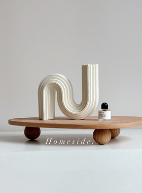 Homeside实木托盘ins北欧榉木面包餐盘圆球高脚木质香薰盘收纳盘