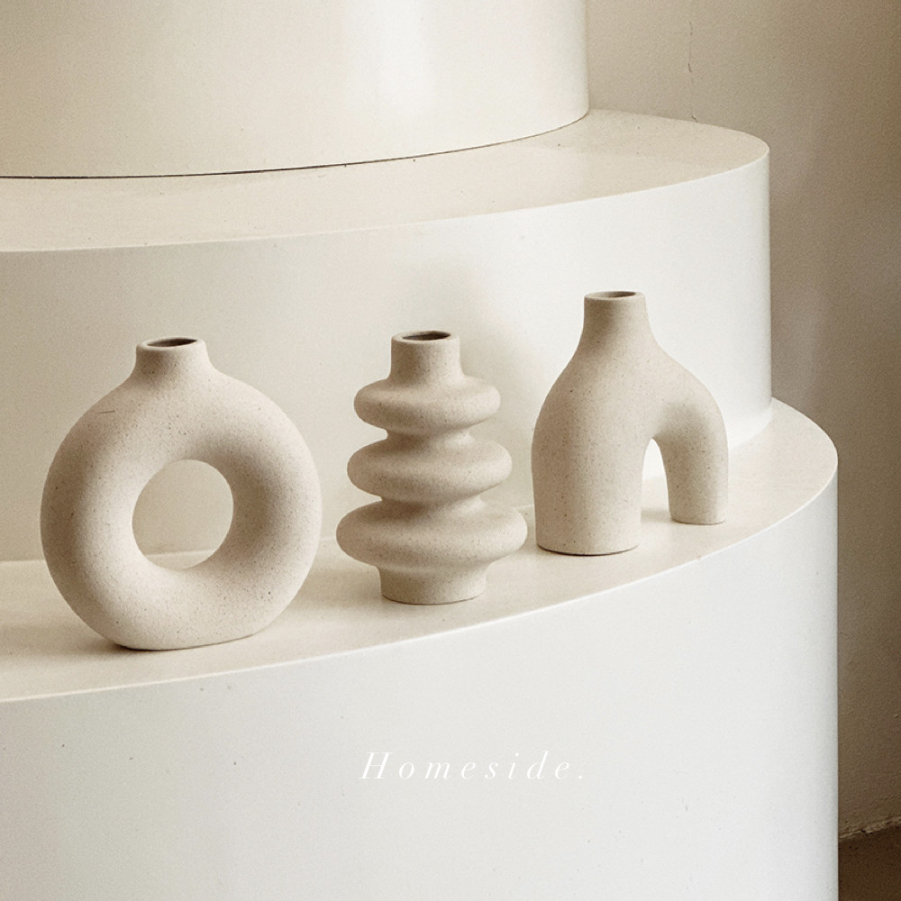 Homeside侘寂花瓶摆件套装ins素烧陶瓷小花瓶家居装饰品三件套,家居饰品,装饰摆件,淘宝优惠券,粉丝福利购,淘宝优惠卷
