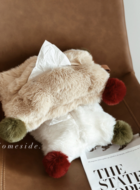 Homeside毛绒绒纸巾袋ins风仿兔毛抽纸盒车载纸抽袋可爱纸巾盒